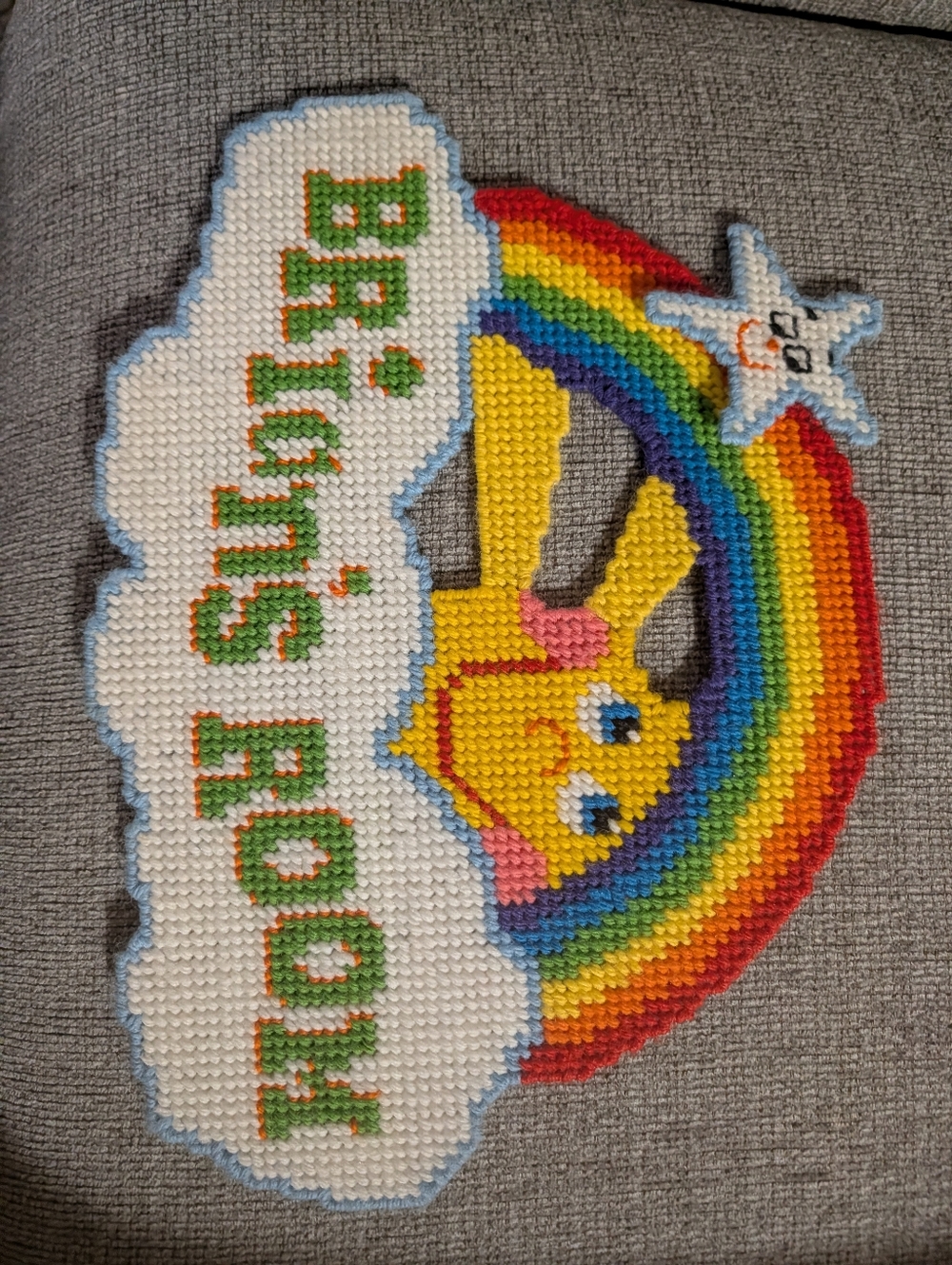 Brian's Room- Vintage Handmade Stitched Rainbow Smiley Sun Sign